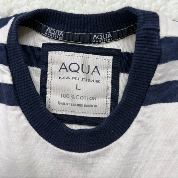 Aqua Maritime Blue Cream Striped 
Long Sleeve Crewneck Shirt - Picture 5 of 6